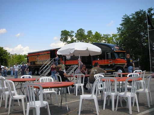 The stage and dining at Harley Davidson 2009