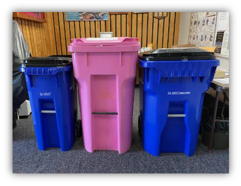 Trash cans on display